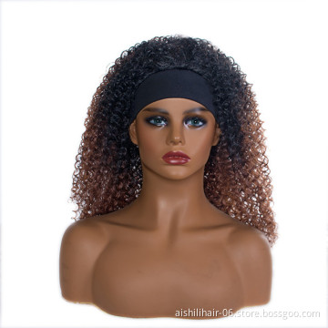 Headband wig Close to the human hair wholesale ombre black to brown afro kingky curly fibre synthetic hair wigs for black women